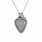 Australian Opal Silvery White Opal Sterling Silver CZ Pendant