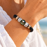 Mens Leather Pearl Tahitian Bracelet