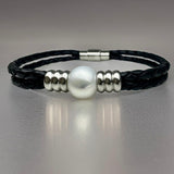 Cultured Freshwater Pearl Plaited Double Band Leather Bracelet