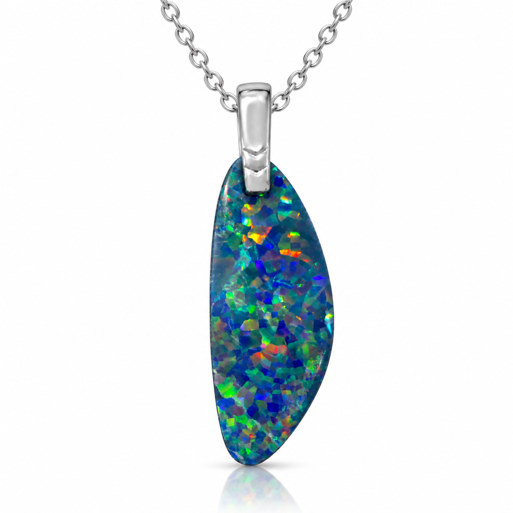 Australian Opal Deep Blue & Green Tapered Silver 925 Pendant