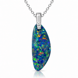 Australian Opal Deep Blue & Green Tapered Silver 925 Pendant