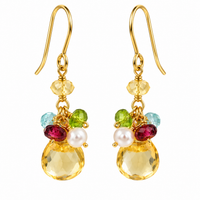 Freshwater Pearl Colourful Gem Chain Drop Hook Earrings