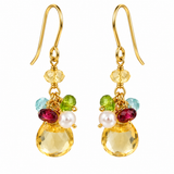 Freshwater Pearl Colourful Gem Chain Drop Hook Earrings