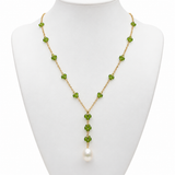 Green Gemstone Flowers & Pearl Drop Necklace