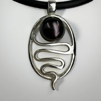 Blue Haze Staircase to the Moon Black Pearl Silver Pendant