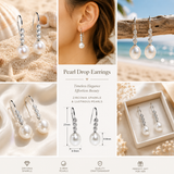 Cultured Freshwater Pearl and Zirconia Silver Hook Earrings