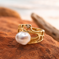 Gold Broome Pearl Seaweed Ring & Kimberley Diamond