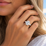 2.09ct Emerald Cut Trilogy Lab Grown Diamond Ring 18K white Gold