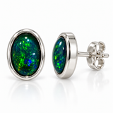 Australian Opal Oval Luminous Green and Blue Stud Earrings