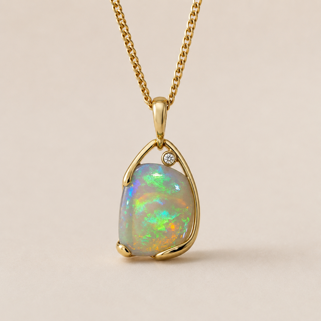 Australian Opal Translucent 18ct Gold Diamond Pendant