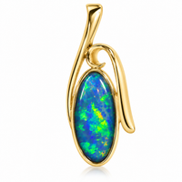 Australian Lightning Ridge Opal 925 Yellow Gold Pendant