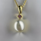 Pink Sapphire and Broome Pearl 18ct Gold Pendant