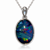 Australian Blue Opal Midnight Aurora Silver Pendant