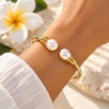 Cultured Freshwater Pearl Hinge Gold Bangle