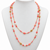 Pink Coral and Pearl Long Gold Necklace