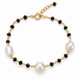 Freshwater Pearl Black Spinel Gold Bracelet