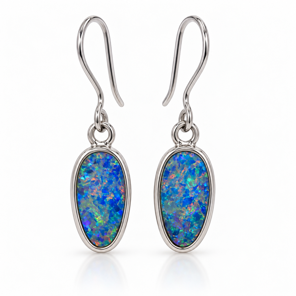 Australian Opal Soft Ocean Colours Drop Silver Earrings