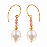 Freshwater Pearl Pink Gemstone Gold Drop Earrings