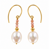 Freshwater Pearl Pink Gemstone Gold Drop Earrings