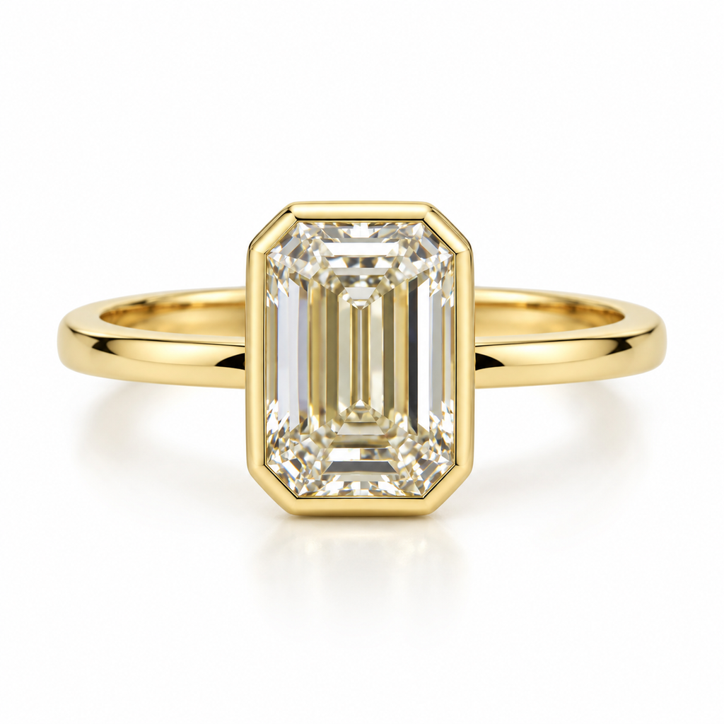 3ct Lab Diamond Emerald Cut 14ct Yellow Gold Ring
