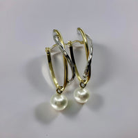 Cultured Broome Pearl Two Tone Gold Hoop Earrings