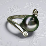 Tahitian Pearl Sterling Silver Cubic Fancy Zirconia Ring