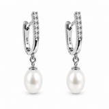 Cultured Freshwater Pearl and CZ Huggie Earrings