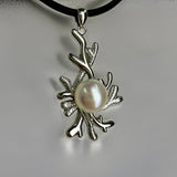 Coral Design Freshwater Pearl Sterling Silver Pendant