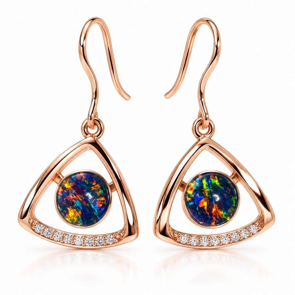 Australian Opal Sterling Silver 925 Rose Gold CZ Earrings