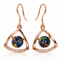 Australian Opal Sterling Silver 925 Rose Gold CZ Earrings