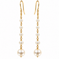 Freshwater Pearl Long Chain Drop Gold Earrings