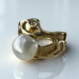Gold Broome Pearl Seaweed Ring & Kimberley Diamond