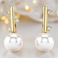 Cultured Pearl and CZ Staircase Pearl Gold Stud Earrings