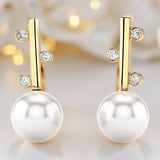 Cultured Pearl and CZ Staircase Pearl Gold Stud Earrings