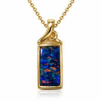 Australian Opal Aqua Blue and Orange Rectangle Pendant