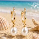 Cultured Freshwater Pearl and Cubic Zirconia Huggies