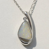 Australian Opal Silvery White Sterling Silver Zirconia Pendant