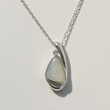 Australian Opal Silvery White Sterling Silver Zirconia Pendant