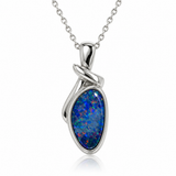 Australian Opal Blue Mosaic Twist Silver Pendant