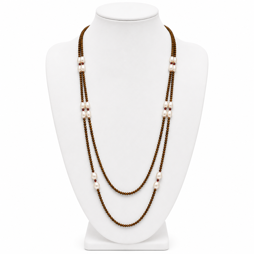 Cultured Freshwater Pearl Tiger Eye Strand Necklace