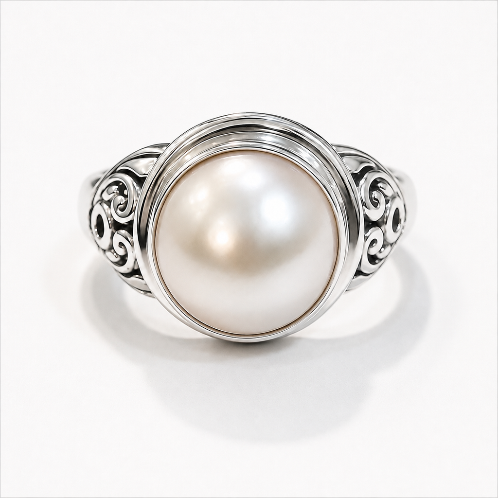 Mabe Pearl Sterling Silver Filigree Ring