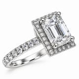 1.48ct Emerald Cut Halo Lab Grown Diamond Ring 14k White Gold