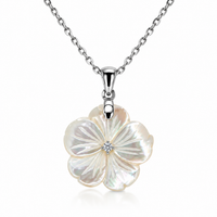 Silver Mother of Pearl Flower Pendant CZ