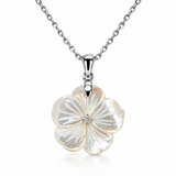 Silver Mother of Pearl Flower Pendant CZ