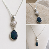 Australian Opal & Baroque Pearl Sterling Silver Drop Pendant