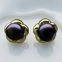 Cultured Freshwater Peacock Black Pearl Studs gold