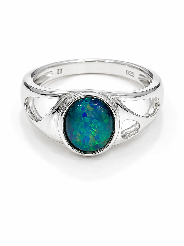 Australian Opal Striking Blue Green Turquoise Sterling 925 Ring