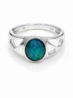Australian Opal Striking Blue Green Turquoise Sterling 925 Ring