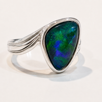 Australian Opal Stunning Blue Green Sterling Swirl Band Ring