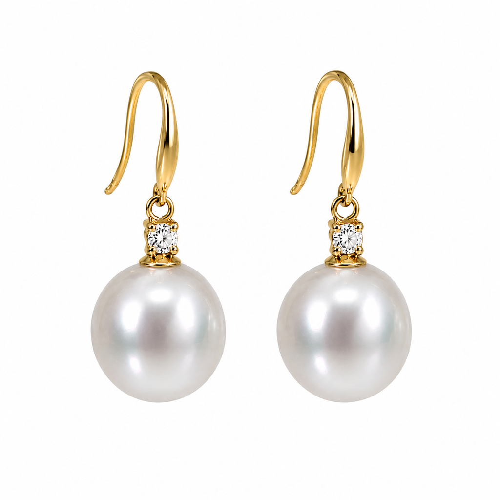 Broome Pearl South Sea Diamond 18ct Gold Hook Drop Earrings